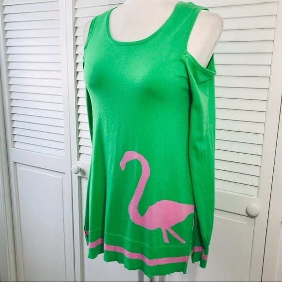 MACBETH COLLECTION Green Cold Shoulder Sweater Size Medium - Picture 2 of 11